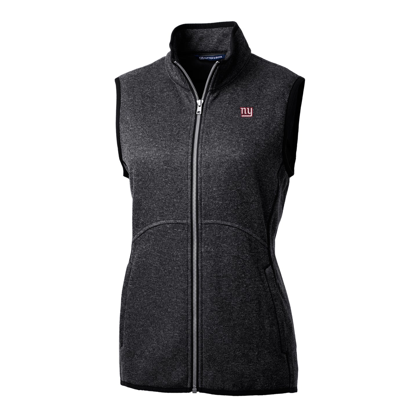 Women's Cutter & Buck Heathered Charcoal New York Giants Mainsail Sweater-Knit Full-Zip Vest