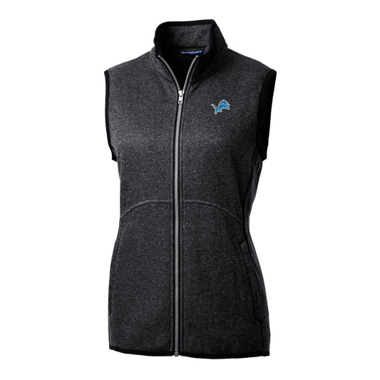 Women's Cutter & Buck Heathered Charcoal Detroit Lions Mainsail Sweater-Knit Full-Zip Vest