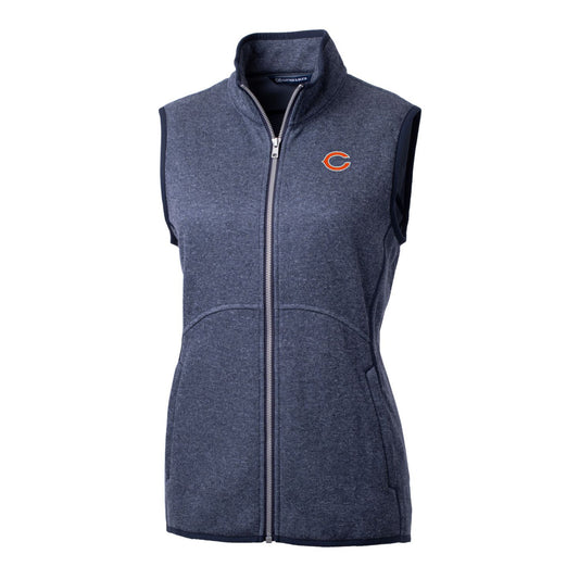 Women's Cutter & Buck Heathered Navy Chicago Bears Mainsail Sweater-Knit Full-Zip Vest