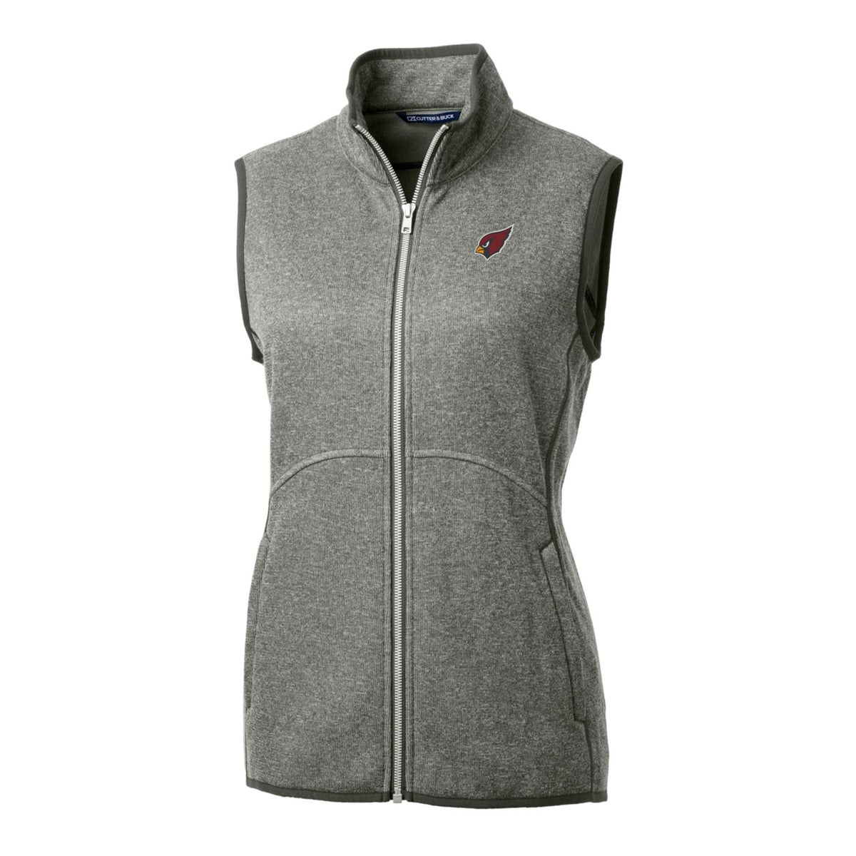 Women's Cutter & Buck Heathered Gray Arizona Cardinals Mainsail Sweater-Knit Full-Zip Vest