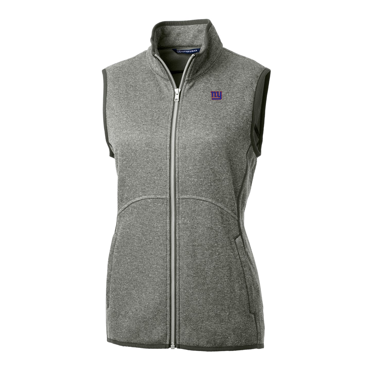 Women's Cutter & Buck Heathered Gray New York Giants Mainsail Sweater-Knit Full-Zip Vest