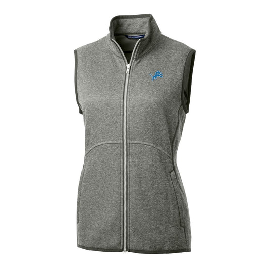 Women's Cutter & Buck Heathered Gray Detroit Lions Mainsail Sweater-Knit Full-Zip Vest