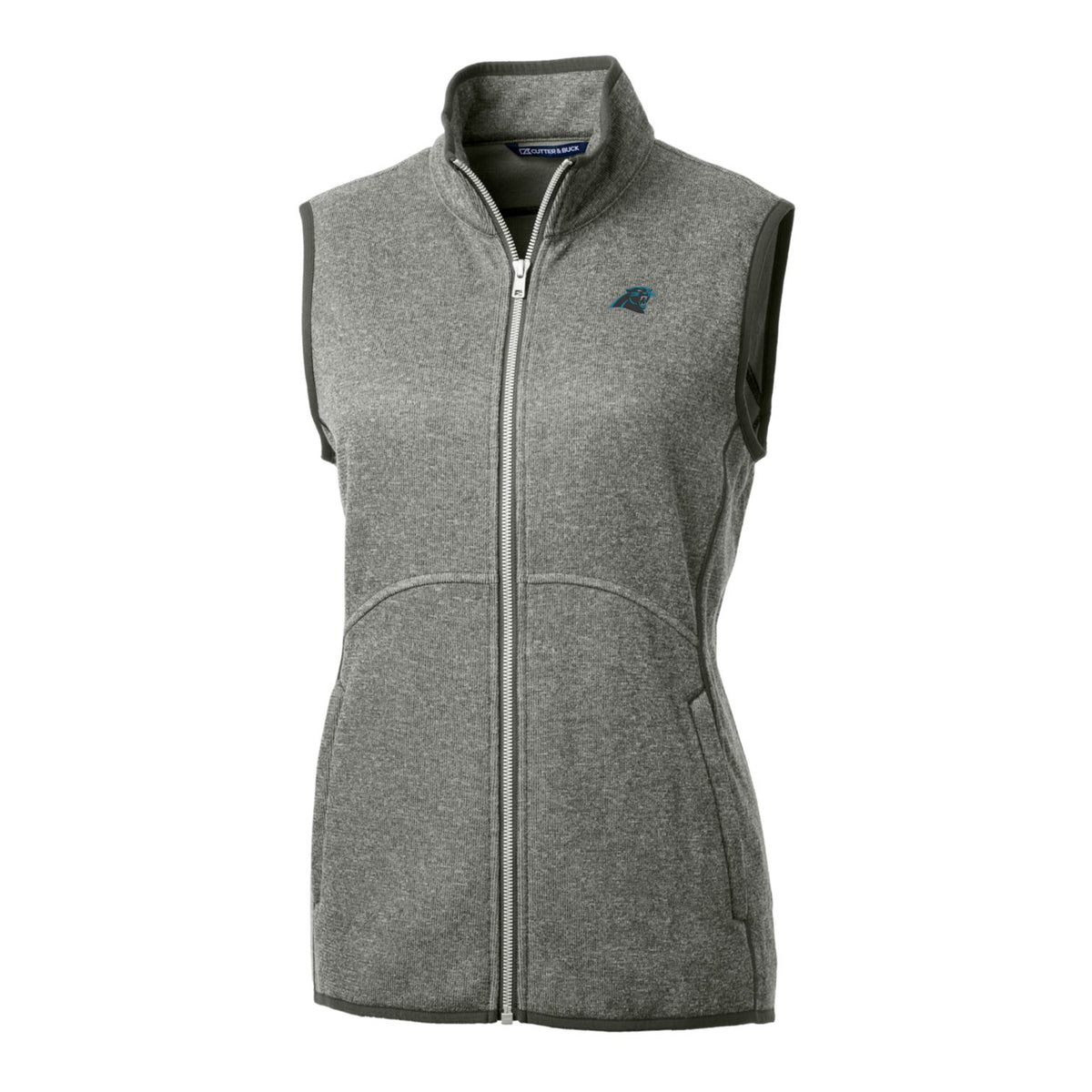 Women's Cutter & Buck Heathered Gray Carolina Panthers Mainsail Sweater-Knit Full-Zip Vest
