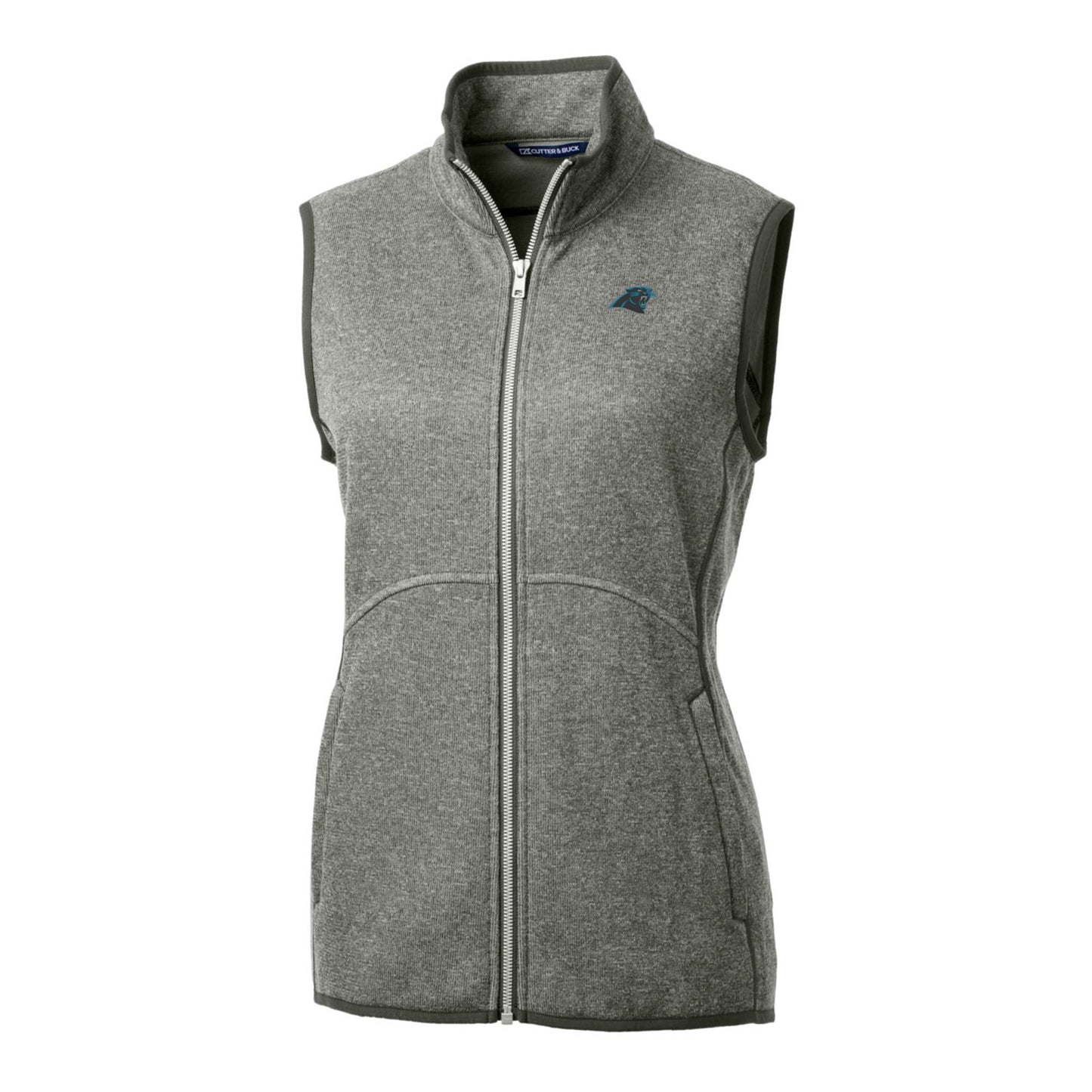 Women's Cutter & Buck Heathered Gray Carolina Panthers Mainsail Sweater-Knit Full-Zip Vest