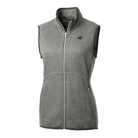 Women's Cutter & Buck Heathered Gray Carolina Panthers Mainsail Sweater-Knit Full-Zip Vest