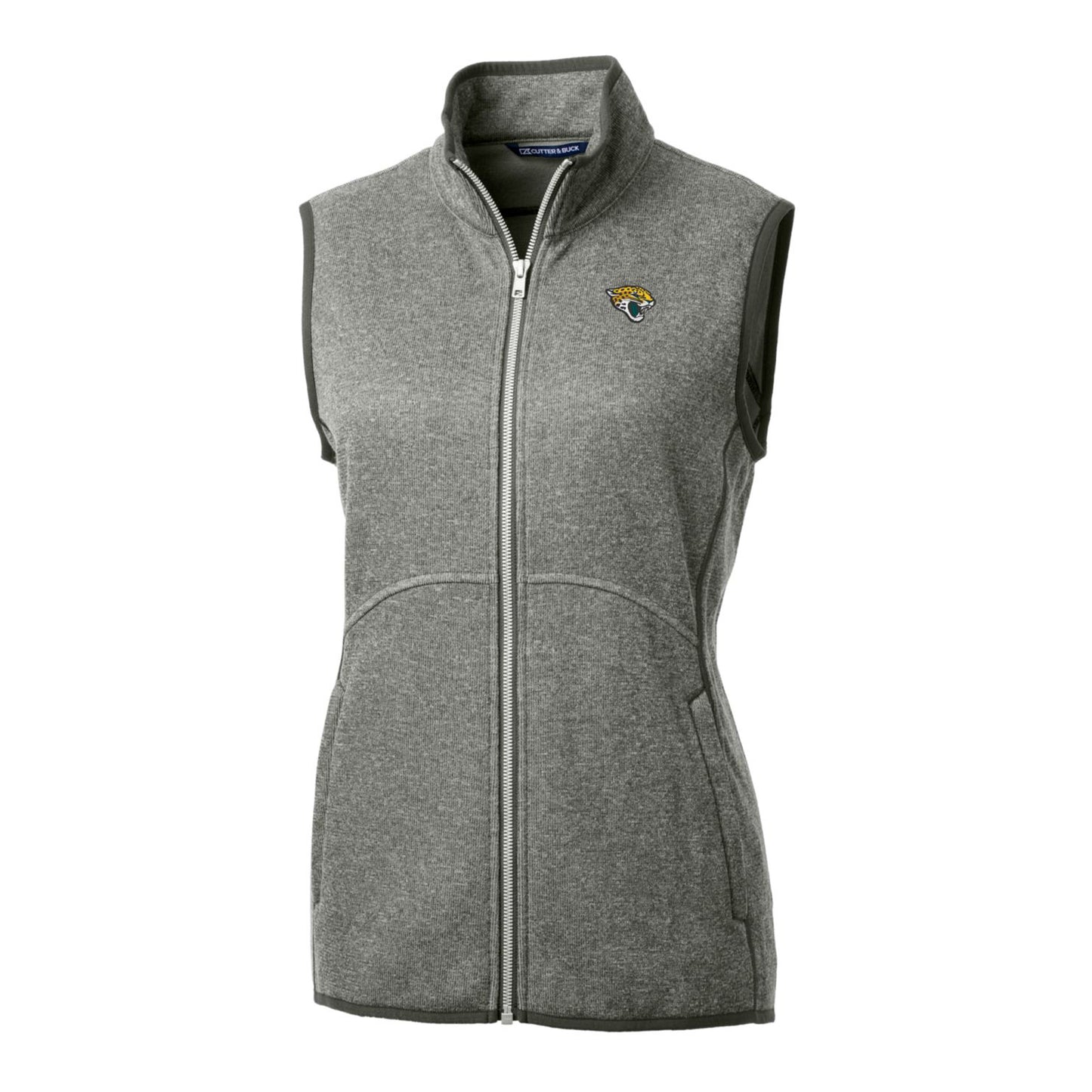 Women's Cutter & Buck Heathered Gray Jacksonville Jaguars Mainsail Sweater-Knit Full-Zip Vest