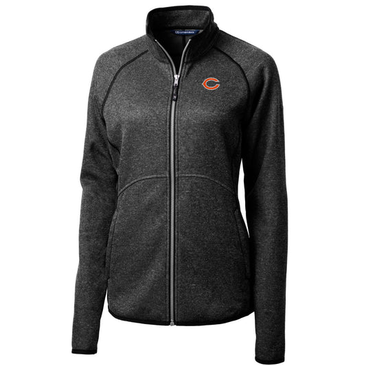 Women's Cutter & Buck Heathered Charcoal Chicago Bears Mainsail Sweater-Knit Full-Zip Jacket