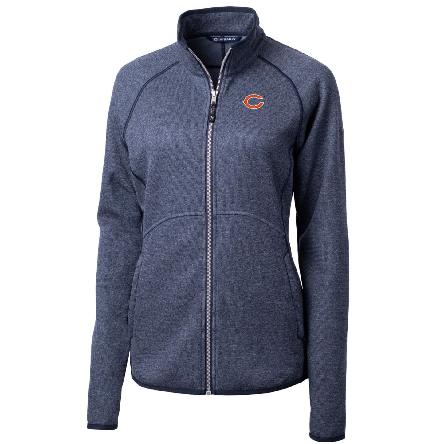 Women's Cutter & Buck Heathered Navy Chicago Bears Mainsail Sweater-Knit Full-Zip Jacket