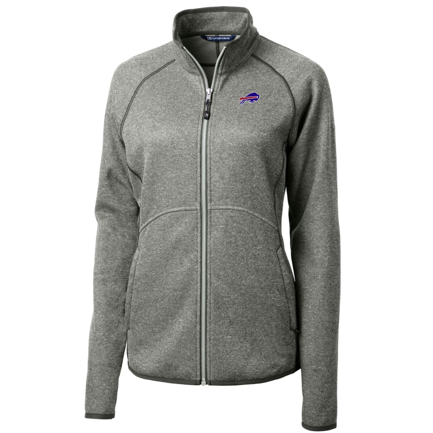 Women's Cutter & Buck Heathered Gray Buffalo Bills Mainsail Sweater-Knit Full-Zip Jacket