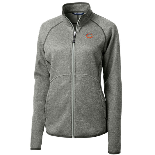 Women's Cutter & Buck Heathered Gray Chicago Bears Mainsail Sweater-Knit Full-Zip Jacket