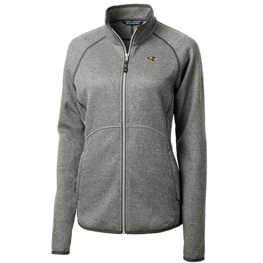 Women's Cutter & Buck Heathered Gray Baltimore Ravens Mainsail Sweater-Knit Full-Zip Jacket