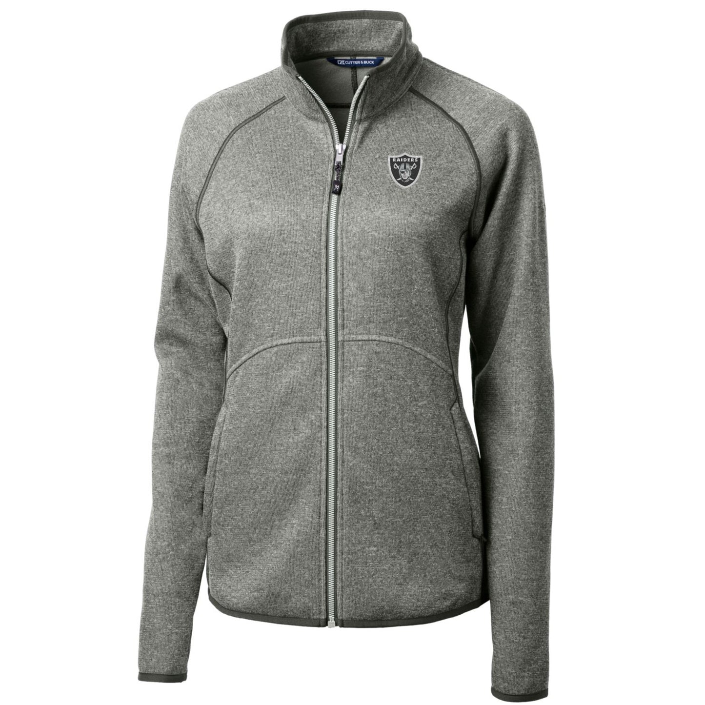 Women's Cutter & Buck Heathered Gray Las Vegas Raiders Mainsail Sweater-Knit Full-Zip Jacket