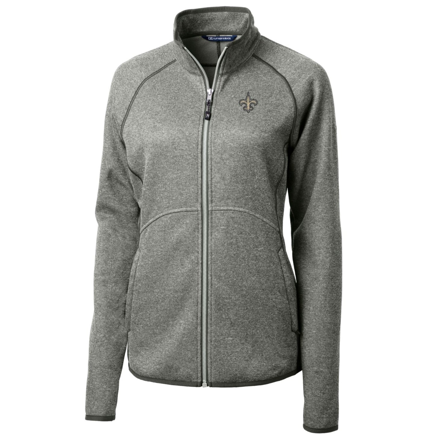 Women's Cutter & Buck Heathered Gray New Orleans Saints Mainsail Sweater-Knit Full-Zip Jacket