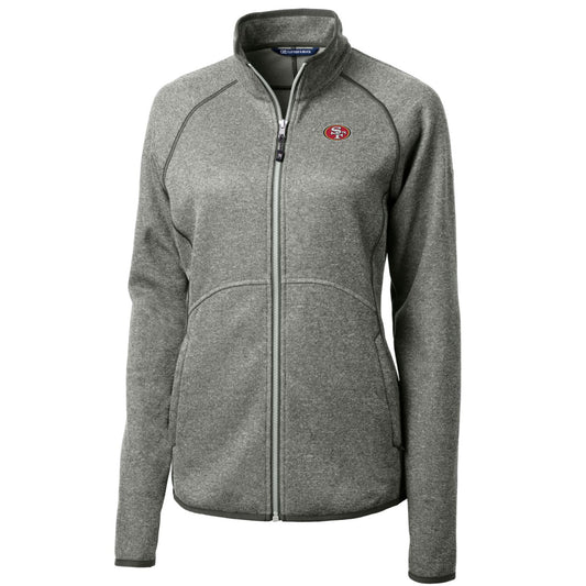 Women's Cutter & Buck Heathered Gray San Francisco 49ers Mainsail Sweater-Knit Full-Zip Jacket