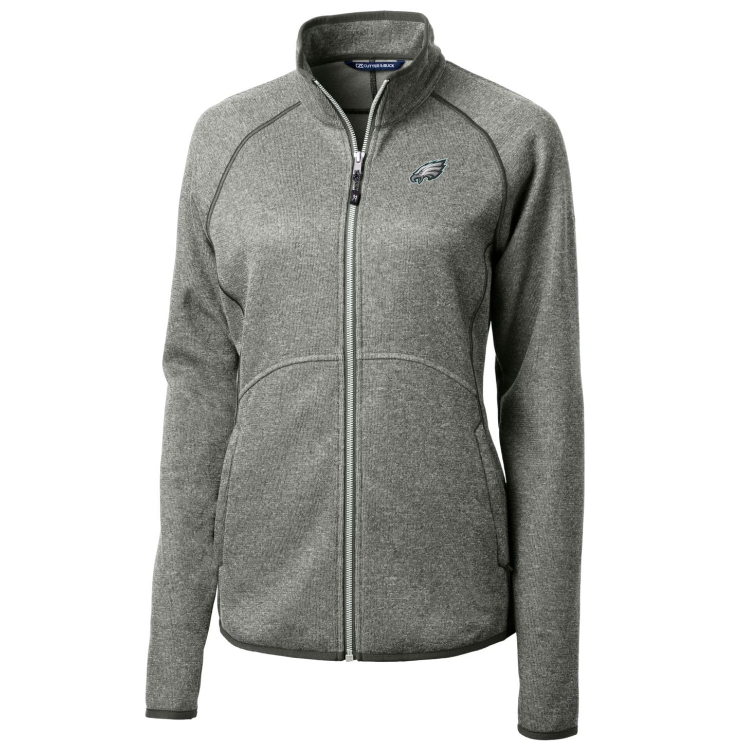 Women's Cutter & Buck Heathered Gray Philadelphia Eagles Mainsail Sweater-Knit Full-Zip Jacket