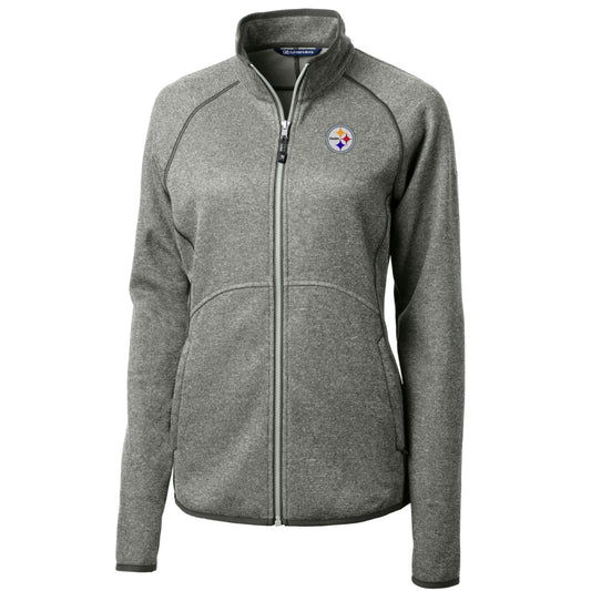 Women's Cutter & Buck Heathered Gray Pittsburgh Steelers Mainsail Sweater-Knit Full-Zip Jacket