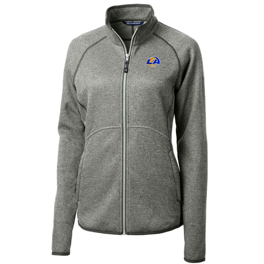 Women's Cutter & Buck Heathered Gray Los Angeles Rams Mainsail Sweater-Knit Full-Zip Jacket