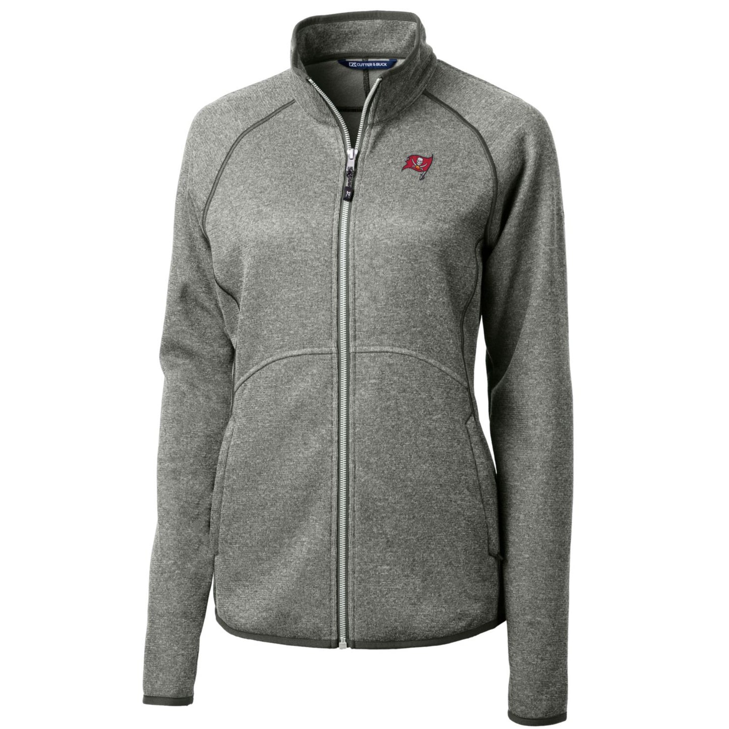 Women's Cutter & Buck Heathered Gray Tampa Bay Buccaneers Mainsail Sweater-Knit Full-Zip Jacket