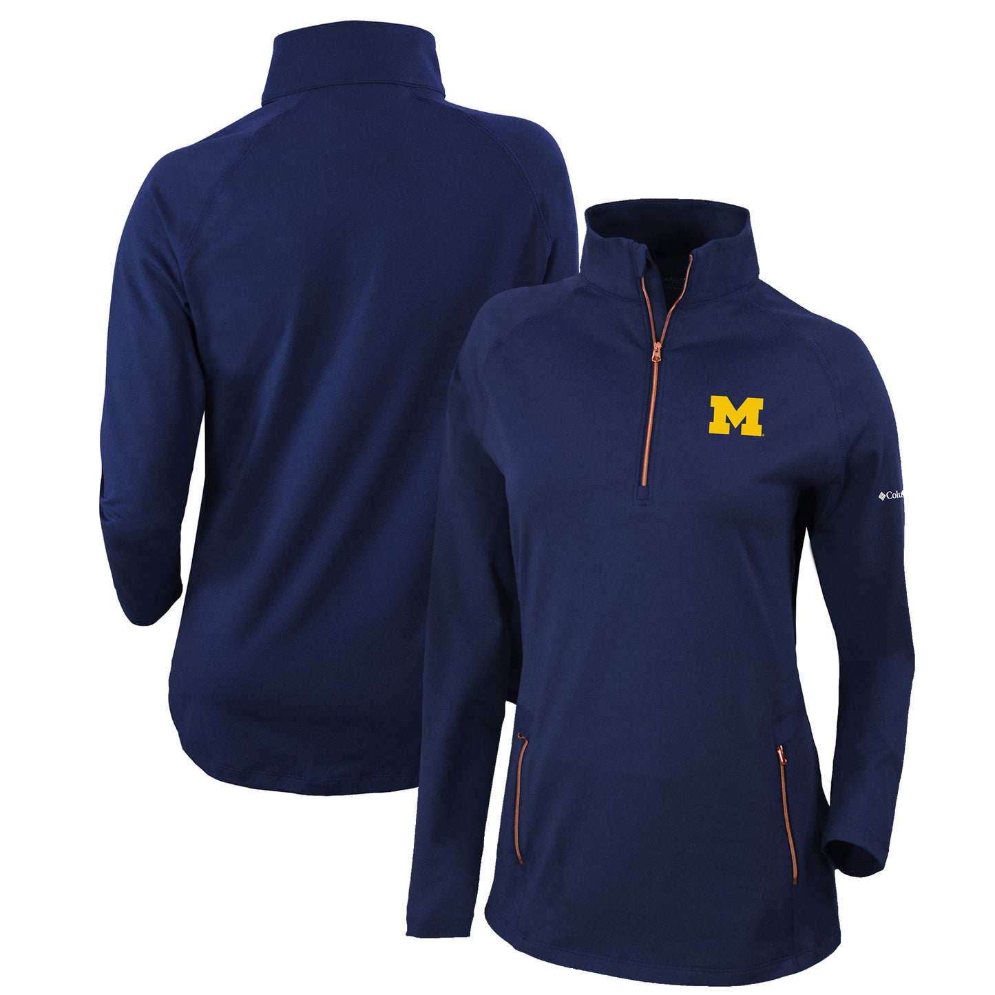 Women's Columbia Navy Michigan Wolverines Outward Nine Quarter-Zip Pullover Top