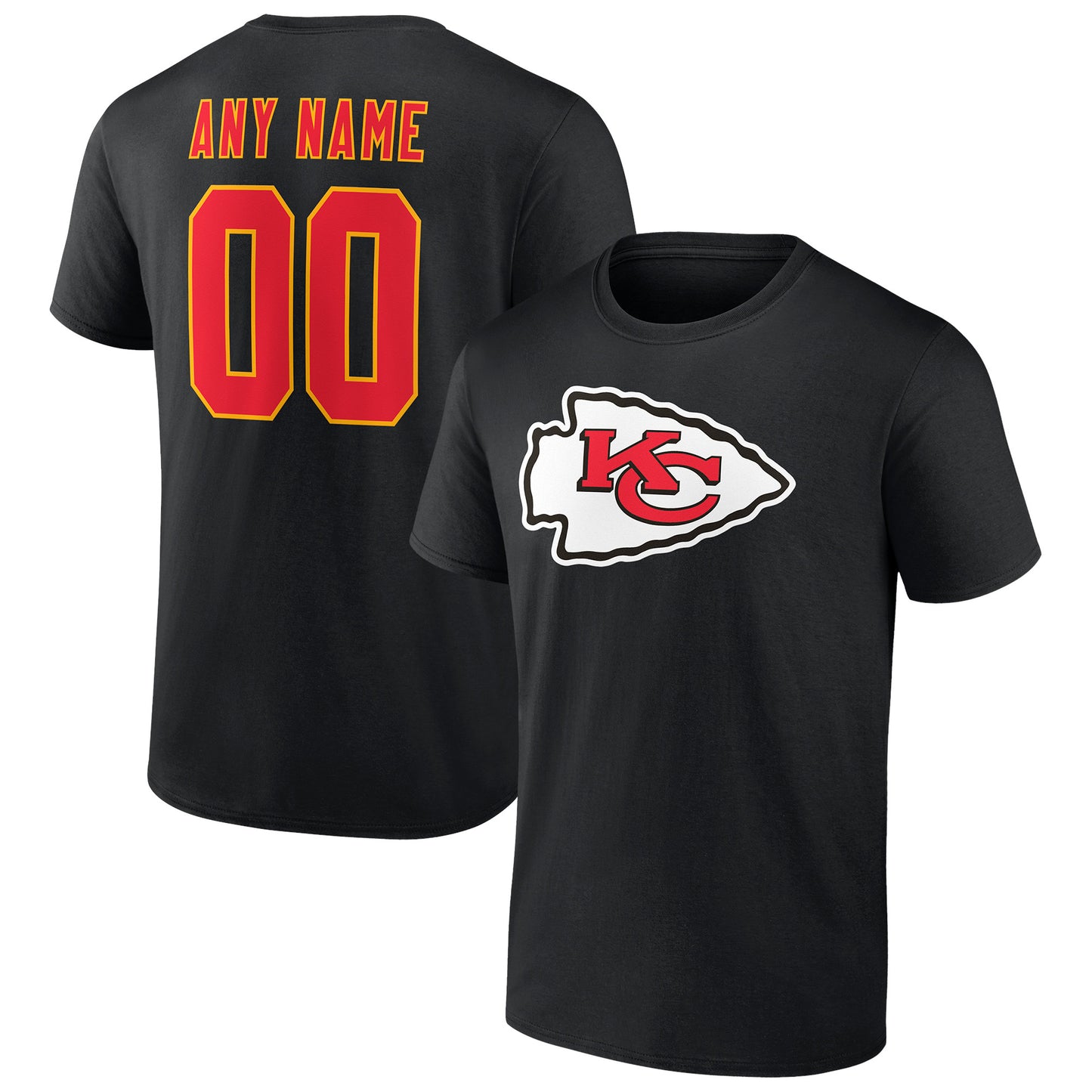 Men's Black Kansas City Chiefs Team Authentic Logo Personalized Name & Number T-Shirt