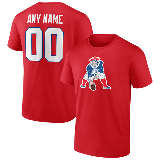 Men's Red New England Patriots Team Authentic Logo Personalized Name & Number T-Shirt