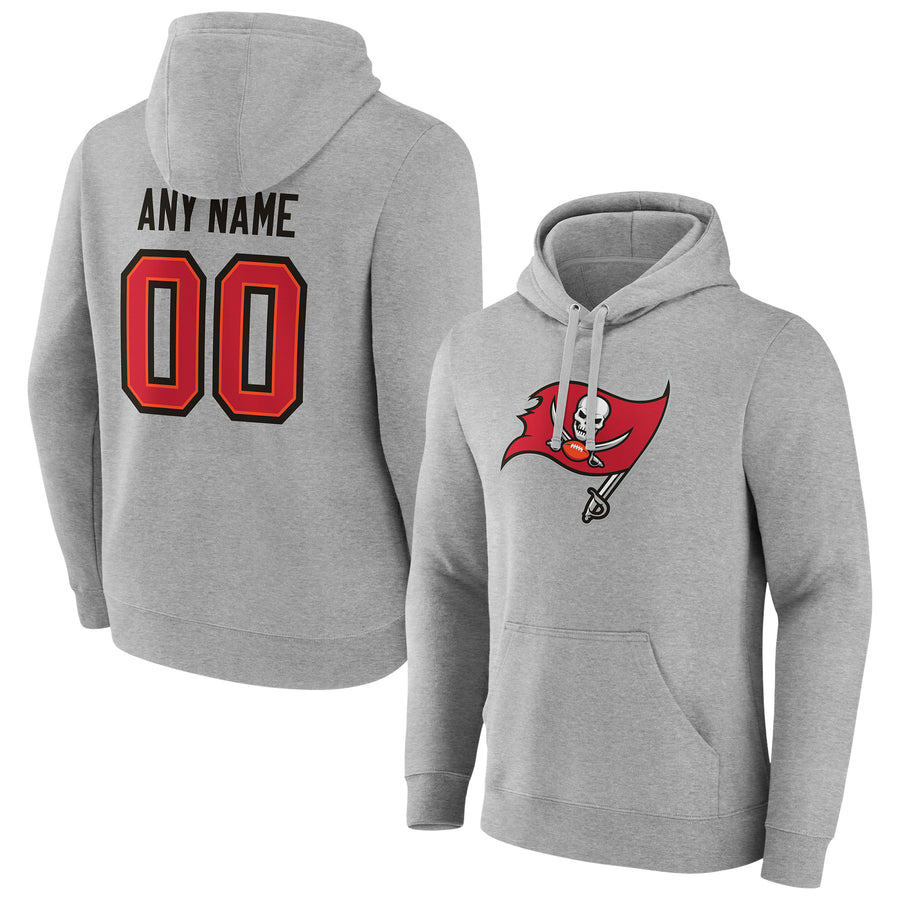 Men's Heathered Gray Tampa Bay Buccaneers Team Authentic Custom Pullover Hoodie