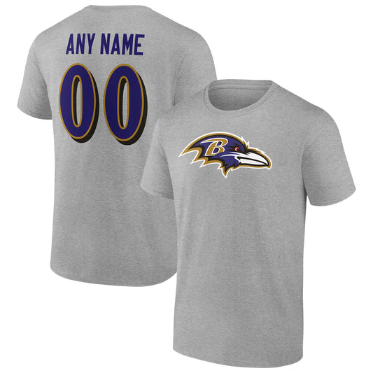 Men's Heathered Gray Baltimore Ravens Team Authentic Custom T-Shirt