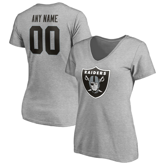 Women's Gray Las Vegas Raiders Team Authentic Custom V-Neck T-Shirt