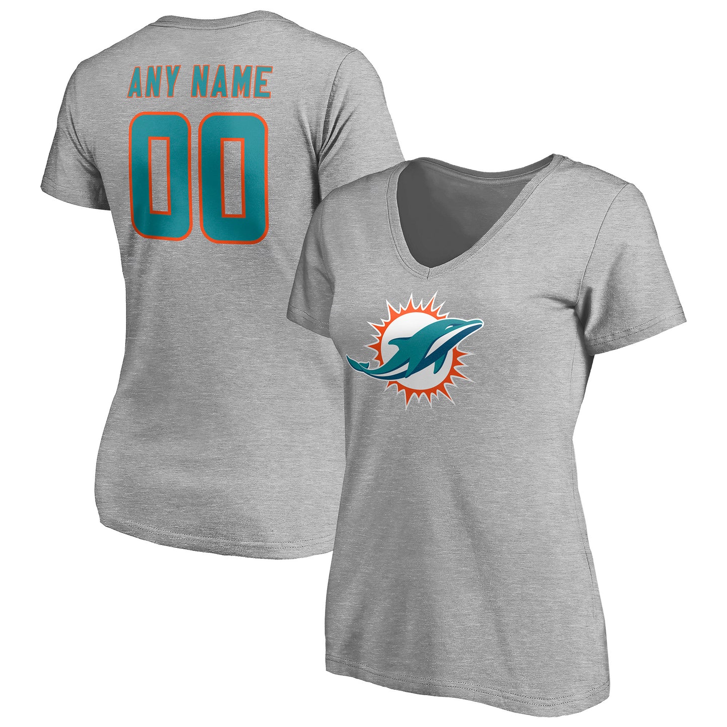 Women's Gray Miami Dolphins Team Authentic Custom V-Neck T-Shirt