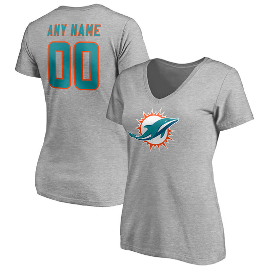 Women's Gray Miami Dolphins Team Authentic Custom V-Neck T-Shirt