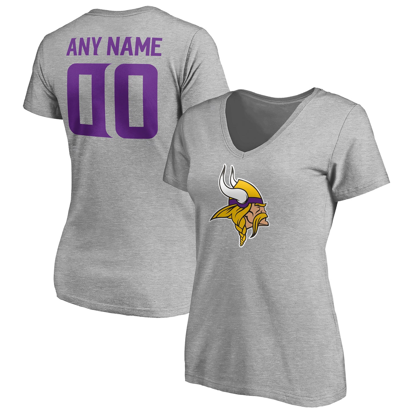 Women's Gray Minnesota Vikings Team Authentic Custom V-Neck T-Shirt