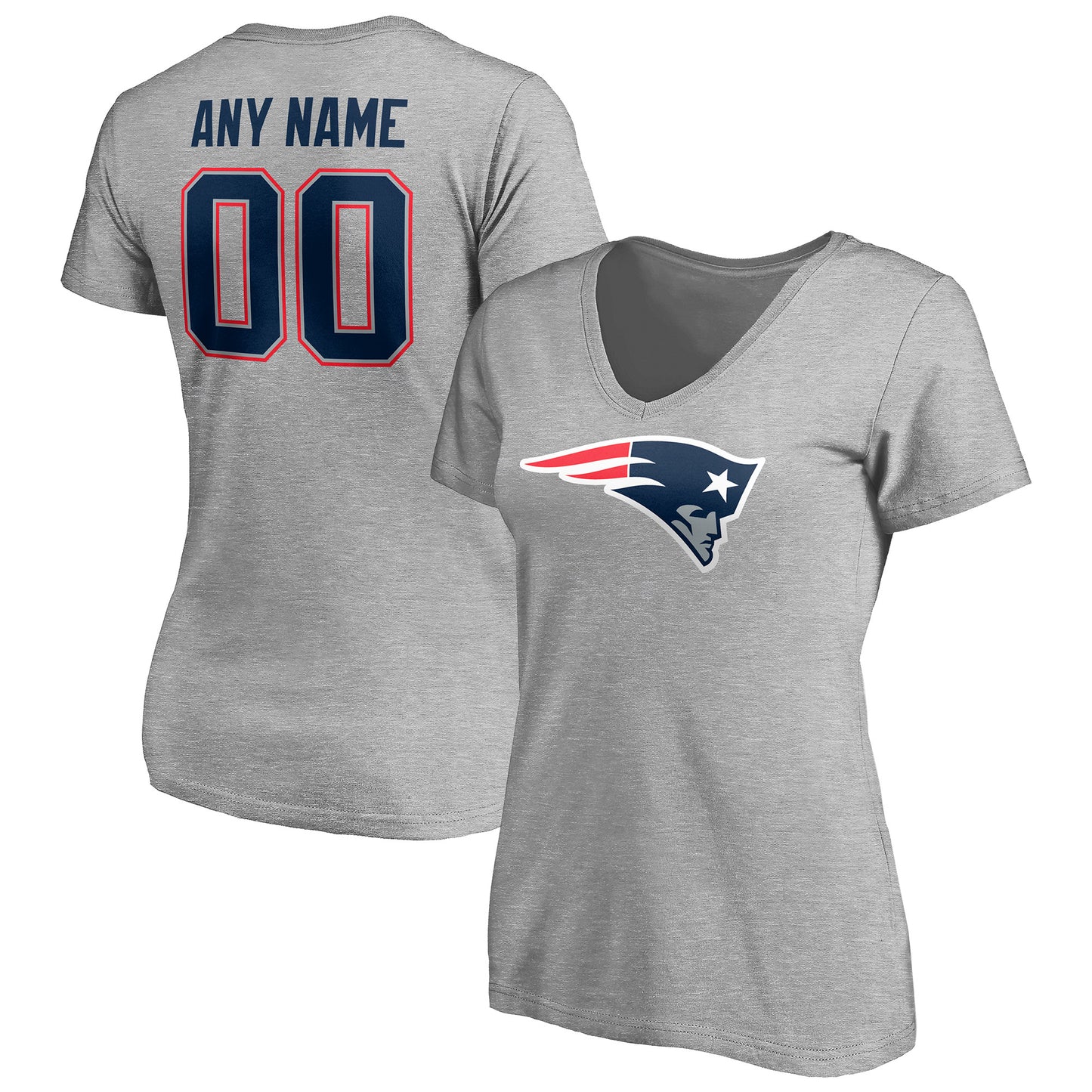 Women's Gray New England Patriots Team Authentic Custom V-Neck T-Shirt