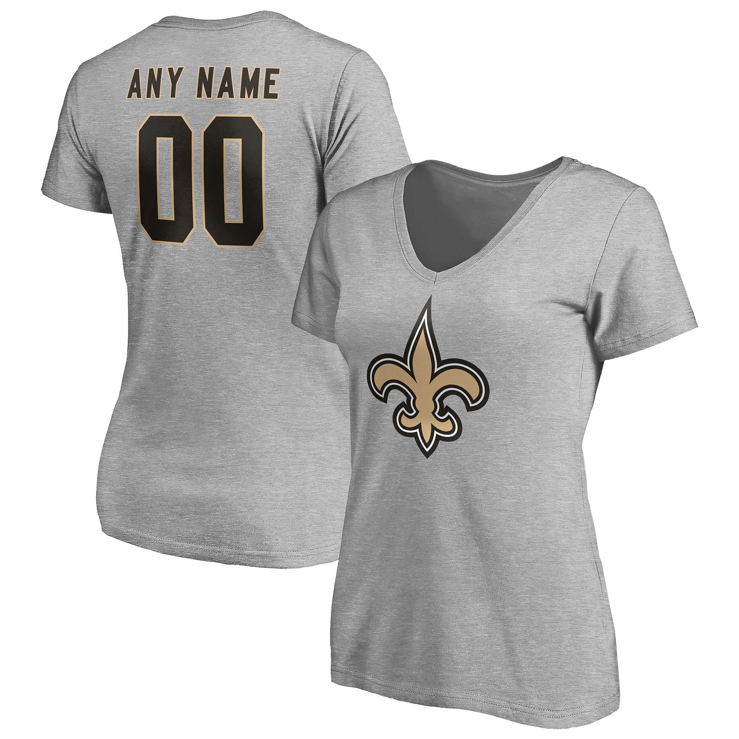 Women's Gray New Orleans Saints Team Authentic Custom V-Neck T-Shirt