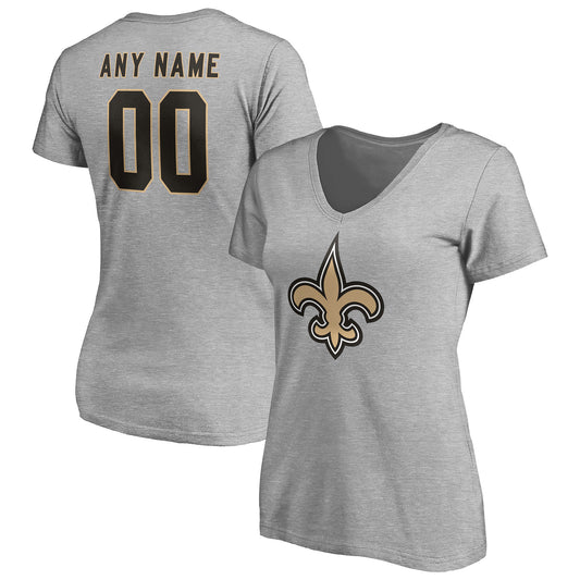 Women's Gray New Orleans Saints Team Authentic Custom V-Neck T-Shirt