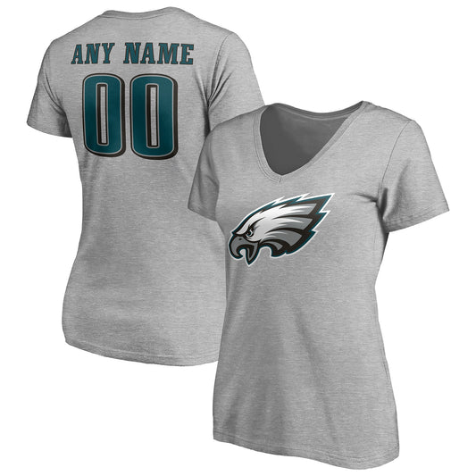 Women's Gray Philadelphia Eagles Team Authentic Custom V-Neck T-Shirt