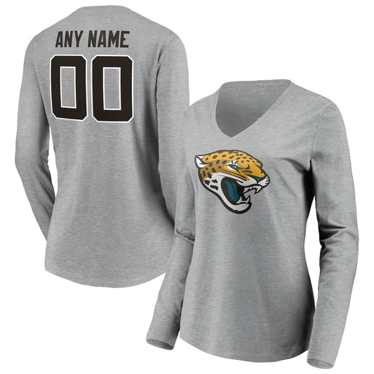 Women's Gray Jacksonville Jaguars Team Authentic Custom Long Sleeve V-Neck T-Shirt