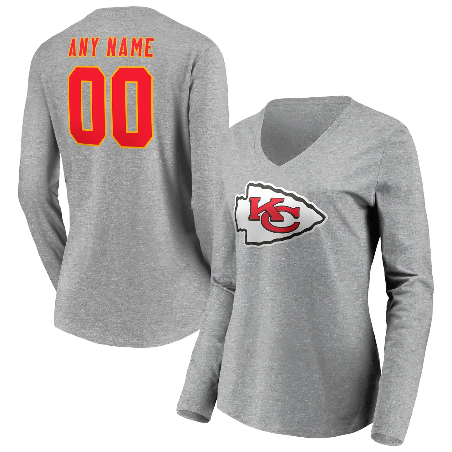 Women's Gray Kansas City Chiefs Team Authentic Custom Long Sleeve V-Neck T-Shirt