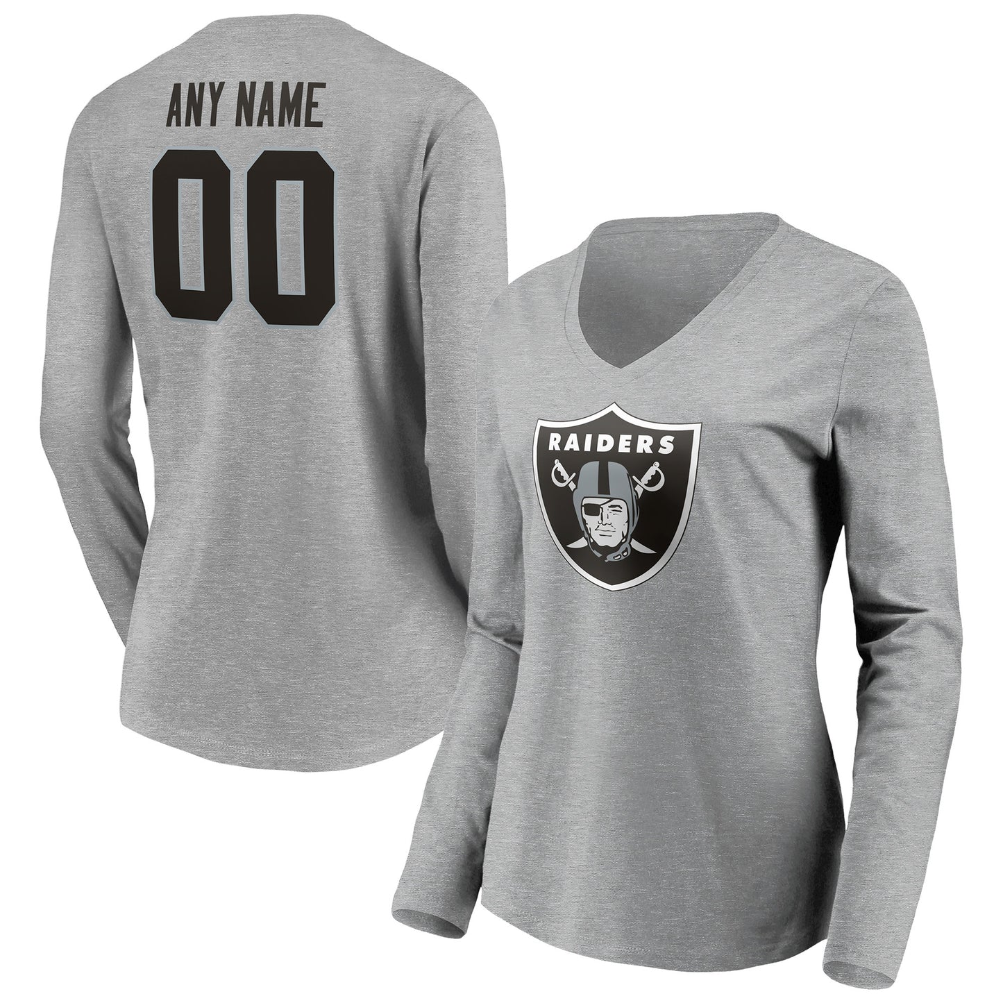 Women's Gray Las Vegas Raiders Team Authentic Custom Long Sleeve V-Neck T-Shirt