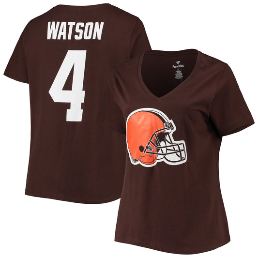 Women's Fanatics Deshaun Watson Brown Cleveland Browns Plus Size Player Name & Number V-Neck T-Shirt