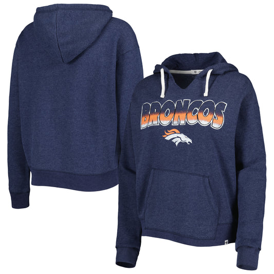 Women's '47 Navy Denver Broncos Color Rise Kennedy Notch Neck Pullover Hoodie