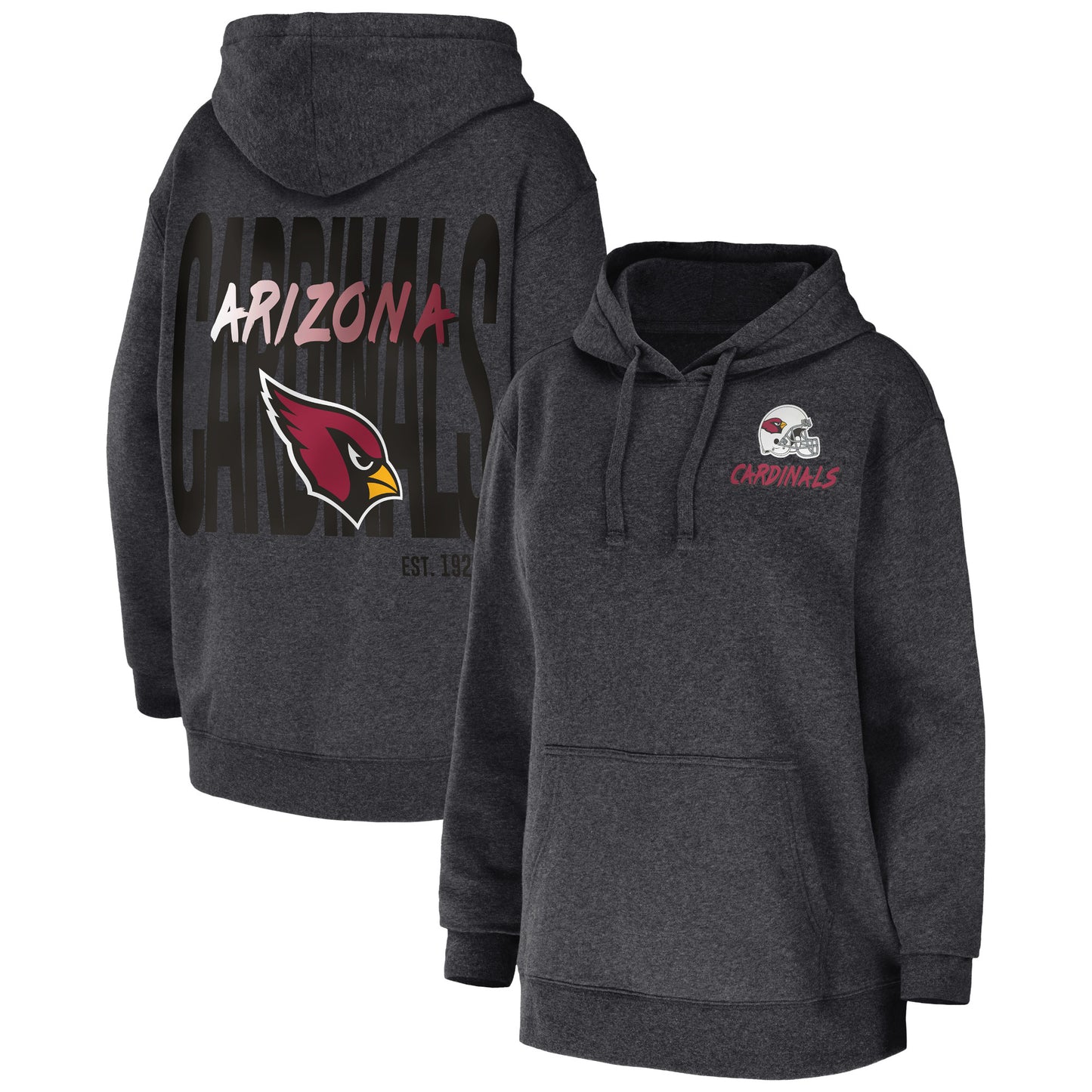 Women's WEAR by Erin Andrews Heather Charcoal Arizona Cardinals Fleece Pullover Hoodie