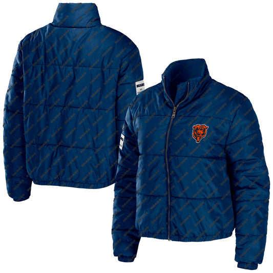 Women's WEAR by Erin Andrews Navy Chicago Bears Puffer Full-Zip Cropped Jacket