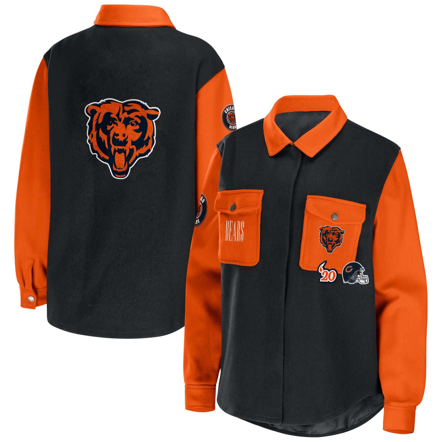 Women's WEAR by Erin Andrews Black Chicago Bears Snap-Up Shirt Jacket