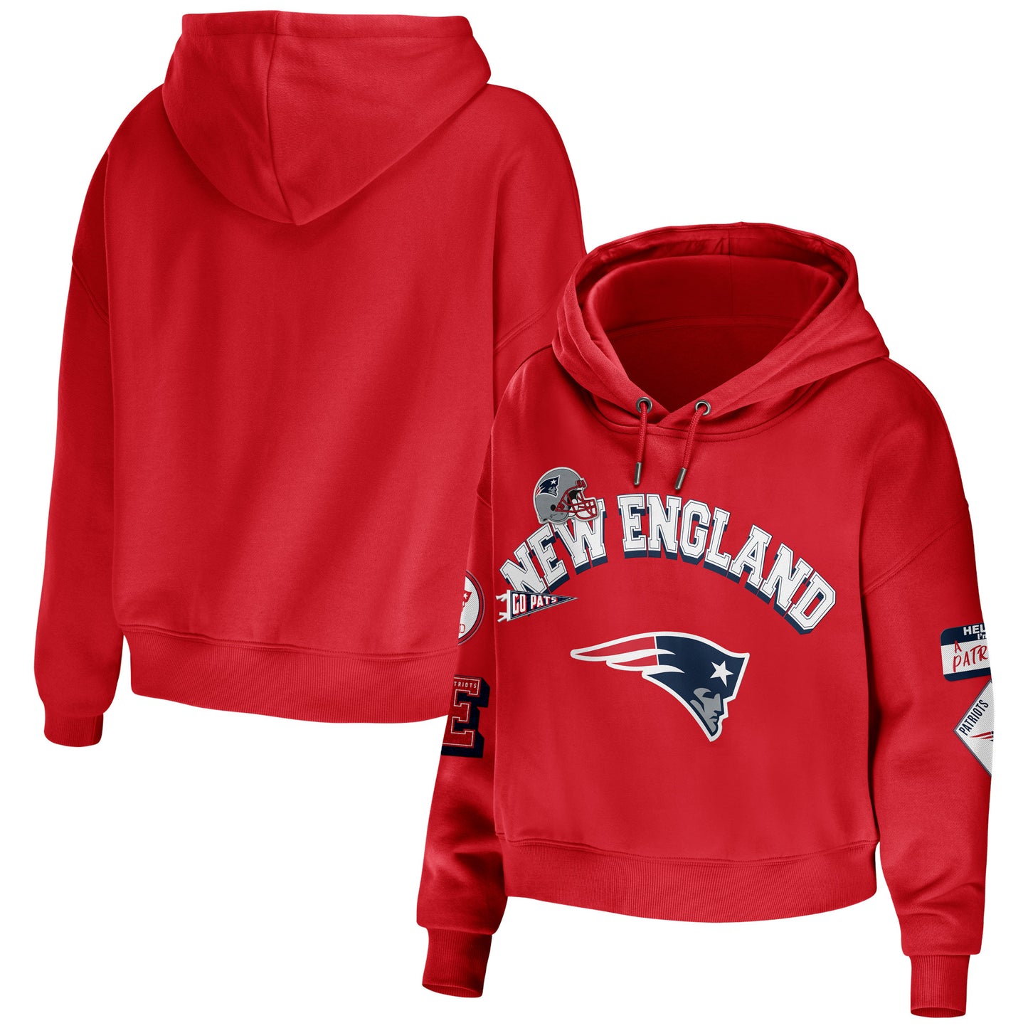 Women's WEAR by Erin Andrews Red New England Patriots Plus Size Modest Cropped Pullover Hoodie