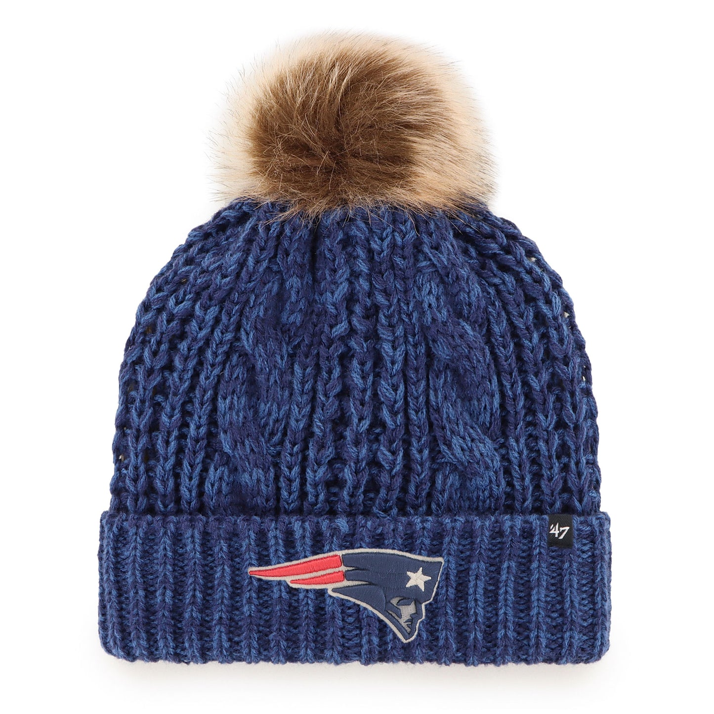 Women's '47 Navy New England Patriots Logo Meeko Cuffed Knit Hat with Pom