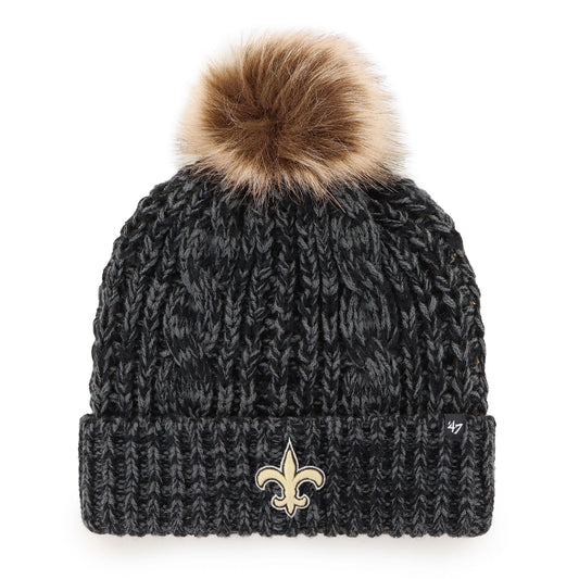 Women's '47 Black New Orleans Saints Logo Meeko Cuffed Knit Hat with Pom