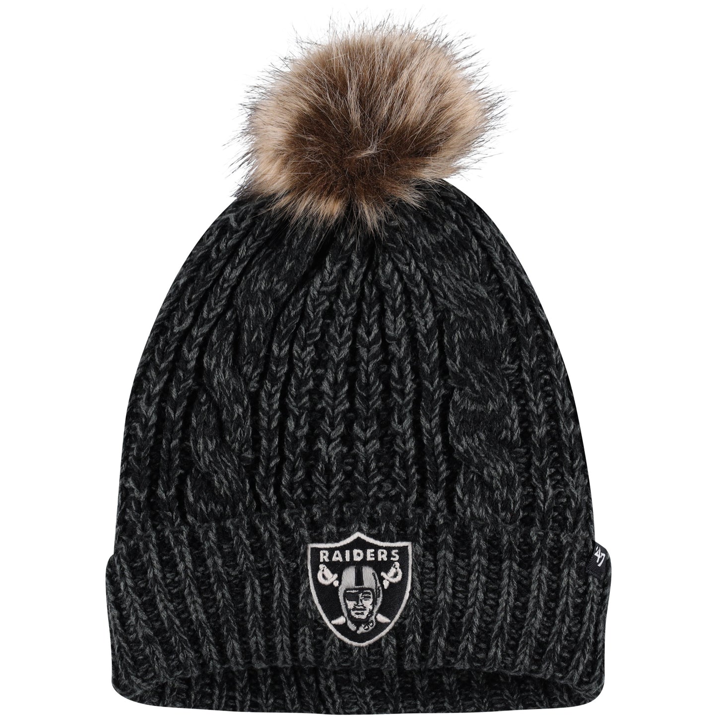 Women's '47 Black Las Vegas Raiders Logo Meeko Cuffed Knit Hat with Pom