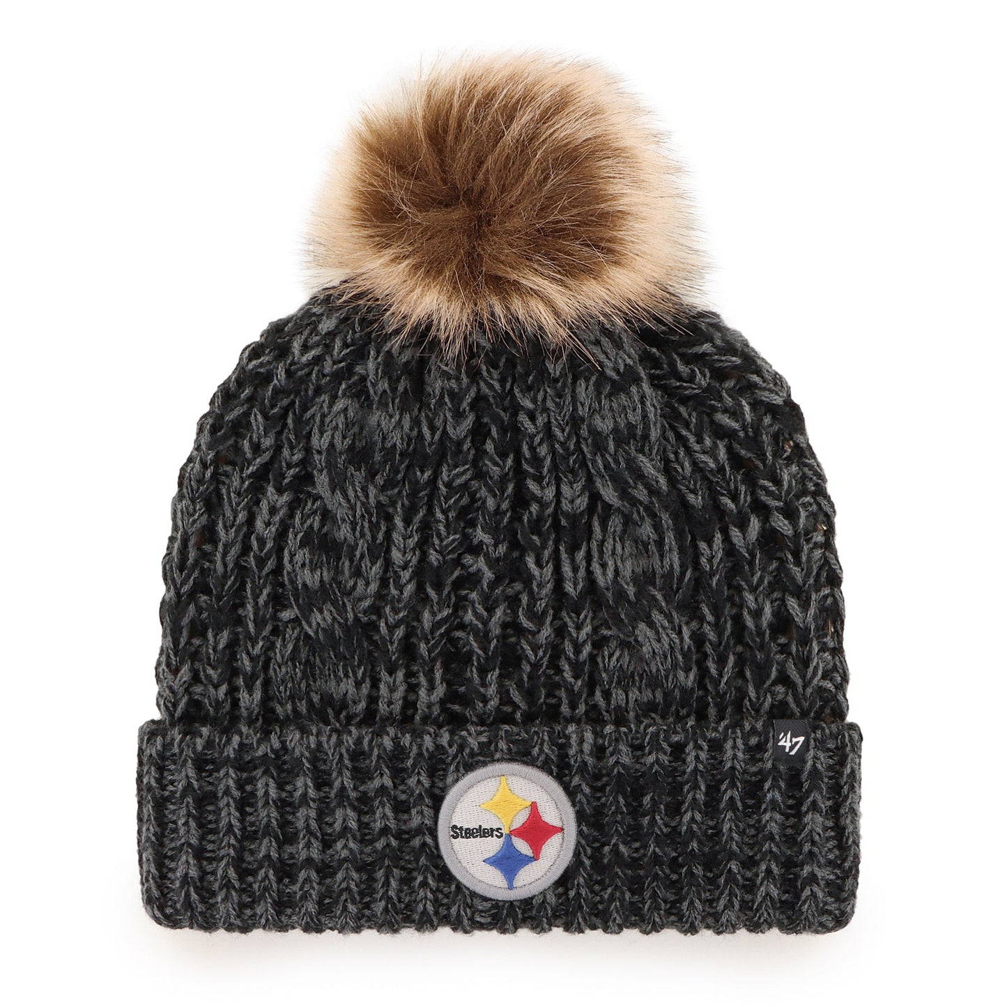 Women's '47 Black Pittsburgh Steelers Logo Meeko Cuffed Knit Hat with Pom