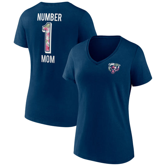 Women's Fanatics Navy Chicago Bears Plus Size Mother's Day #1 Mom V-Neck T-Shirt