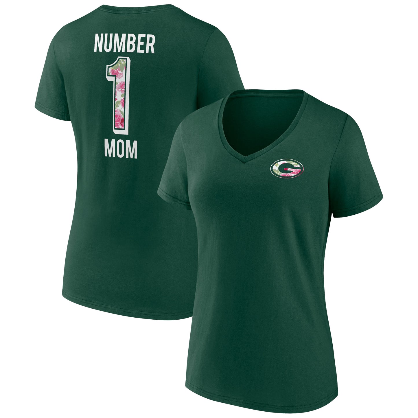 Women's Fanatics Green Green Bay Packers Plus Size Mother's Day #1 Mom V-Neck T-Shirt